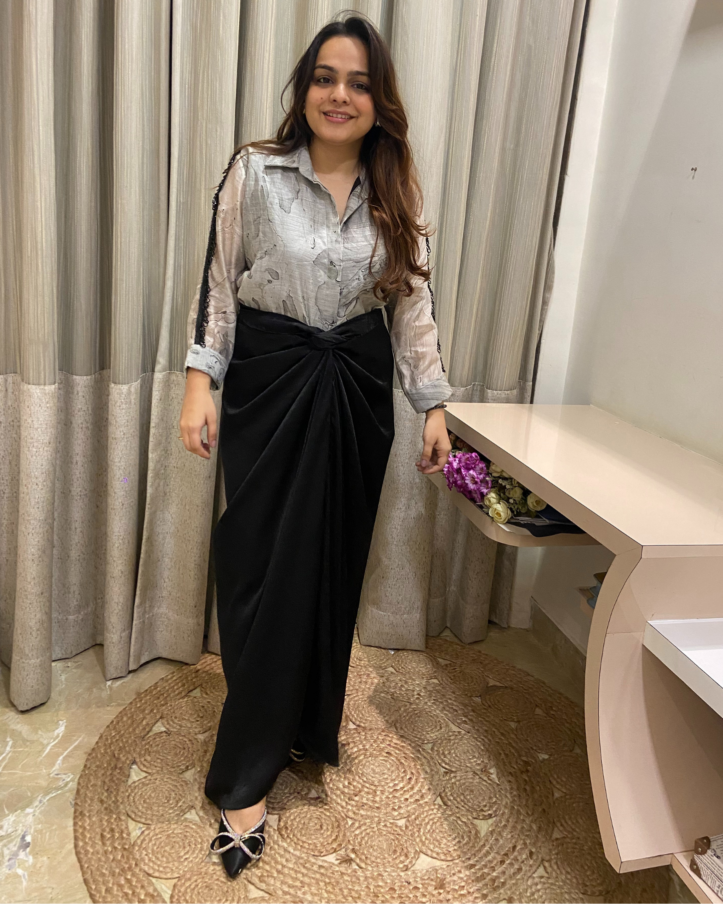 Marble Shirt With Twist Skirt
