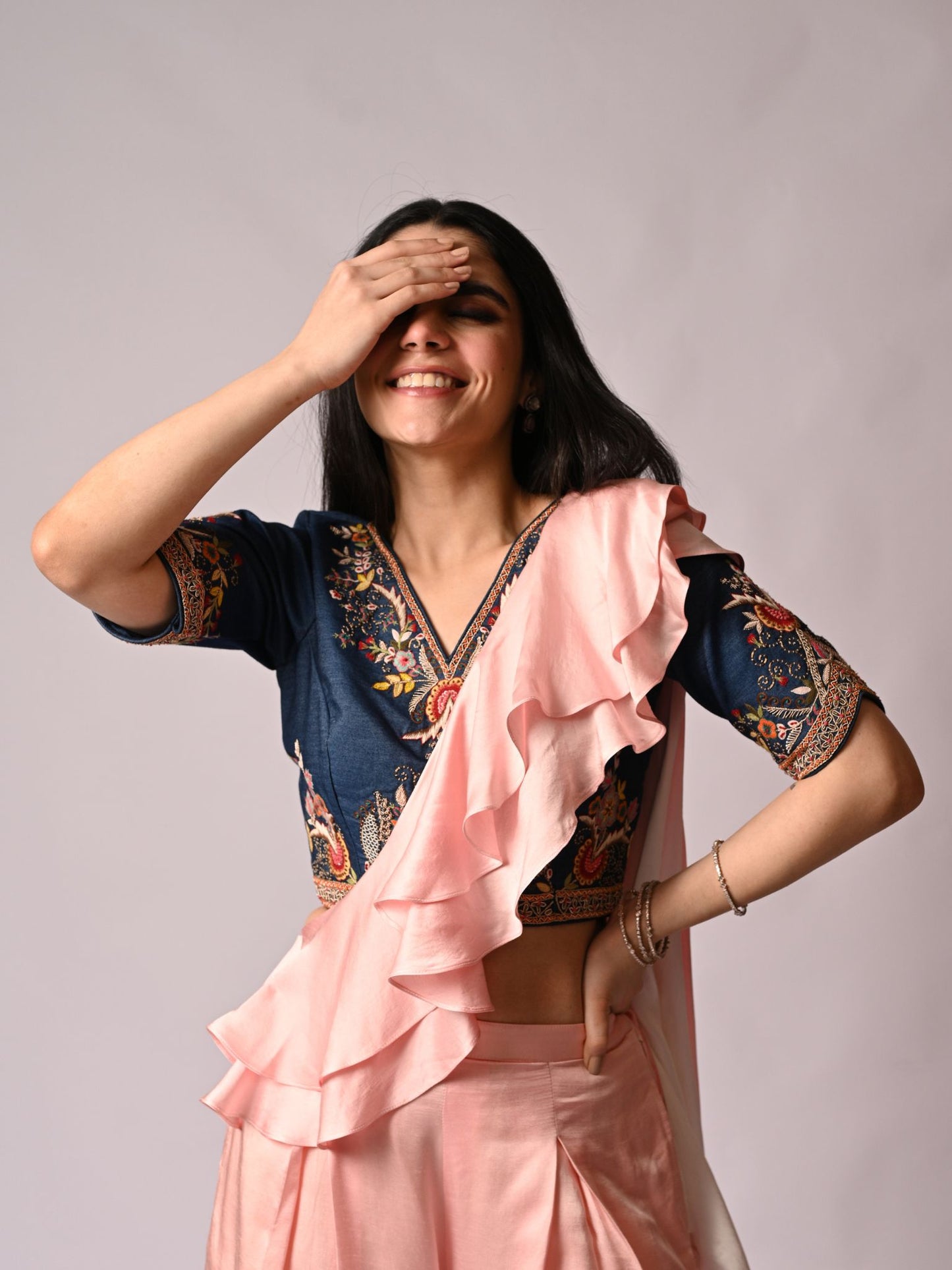 Shaded Saree with Denim Blouse