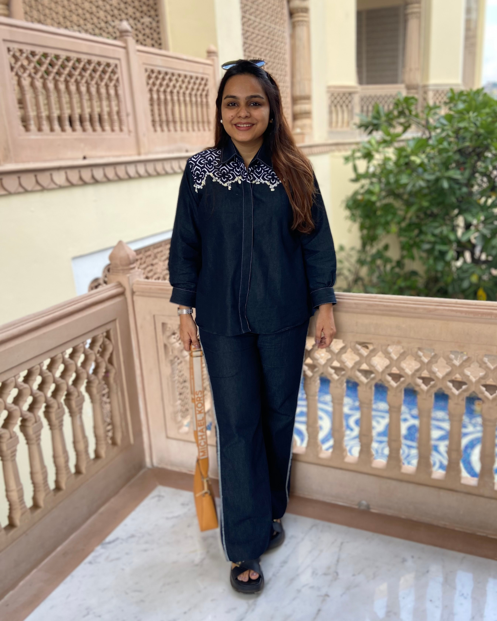 Black Denim Cutwork Co-Ord Set