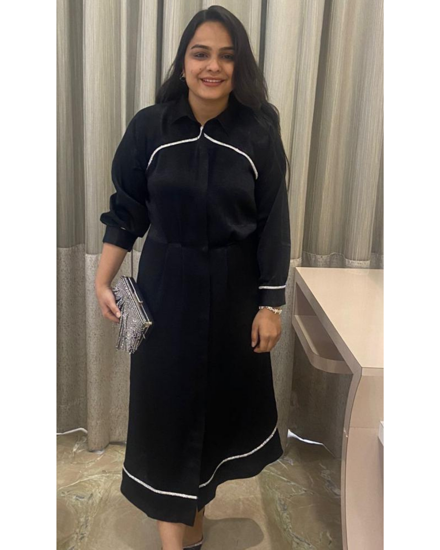 Black Dress with White Piping Detailing