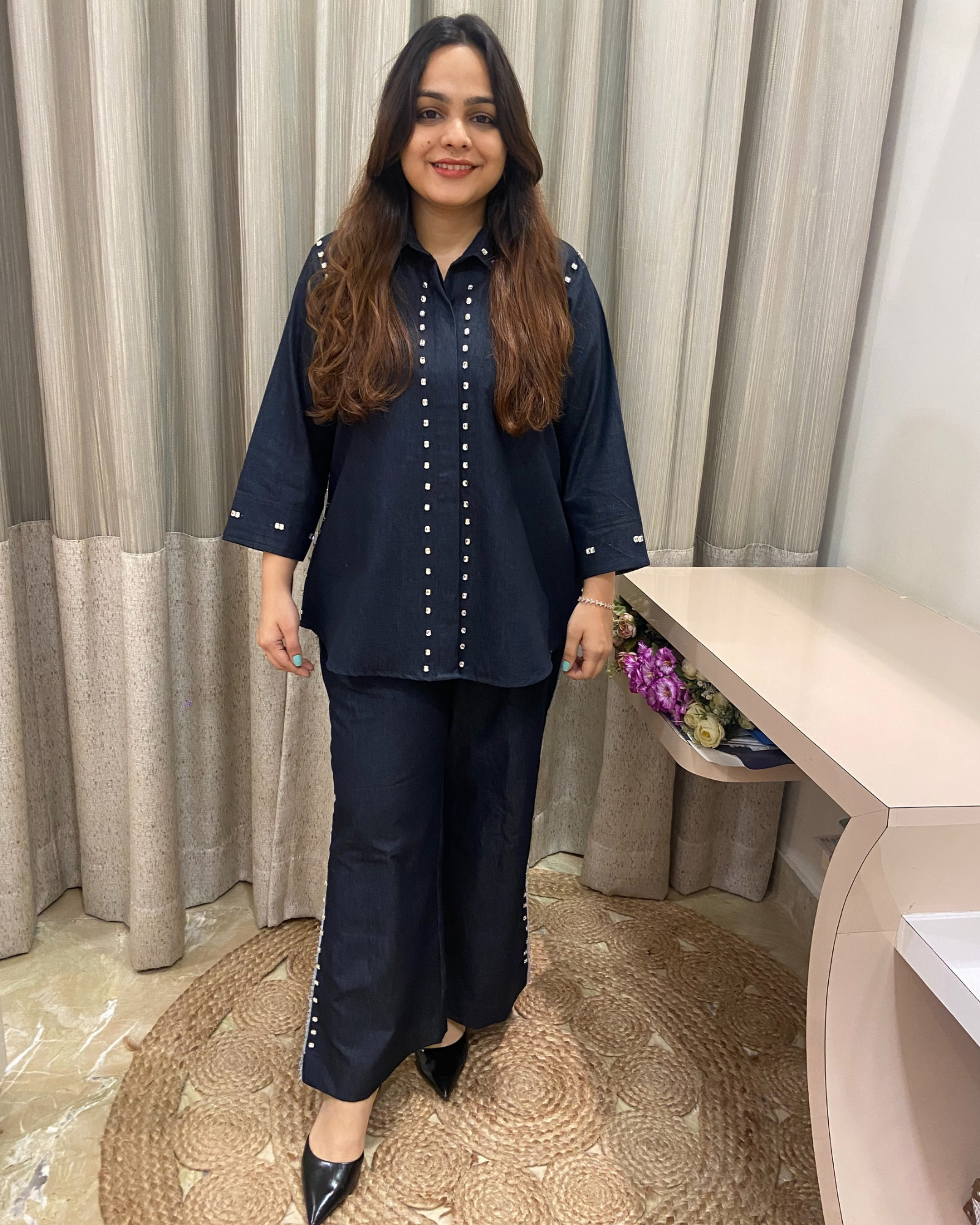 Bling Denim Shirt With Pant