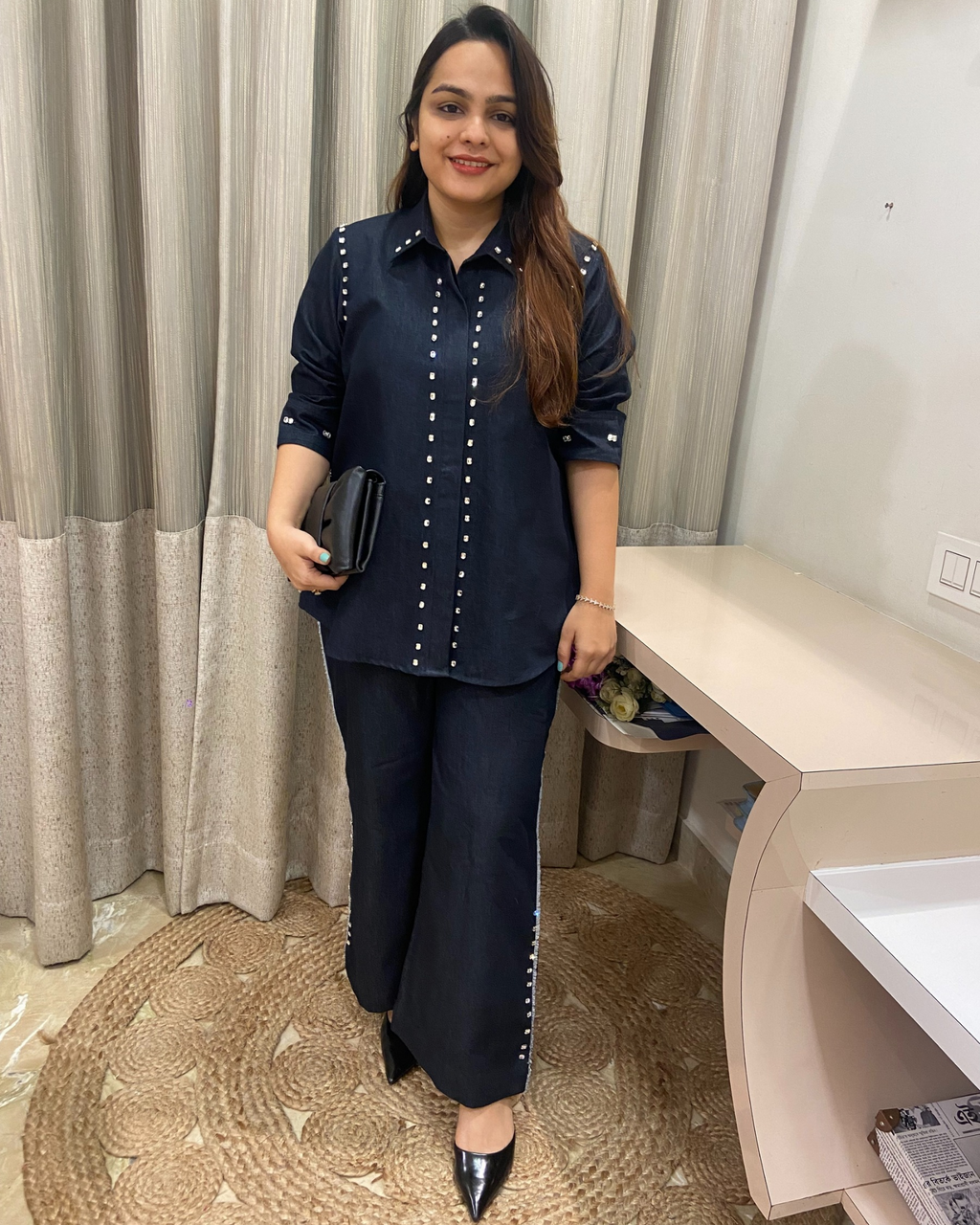 Bling Denim Shirt With Pant