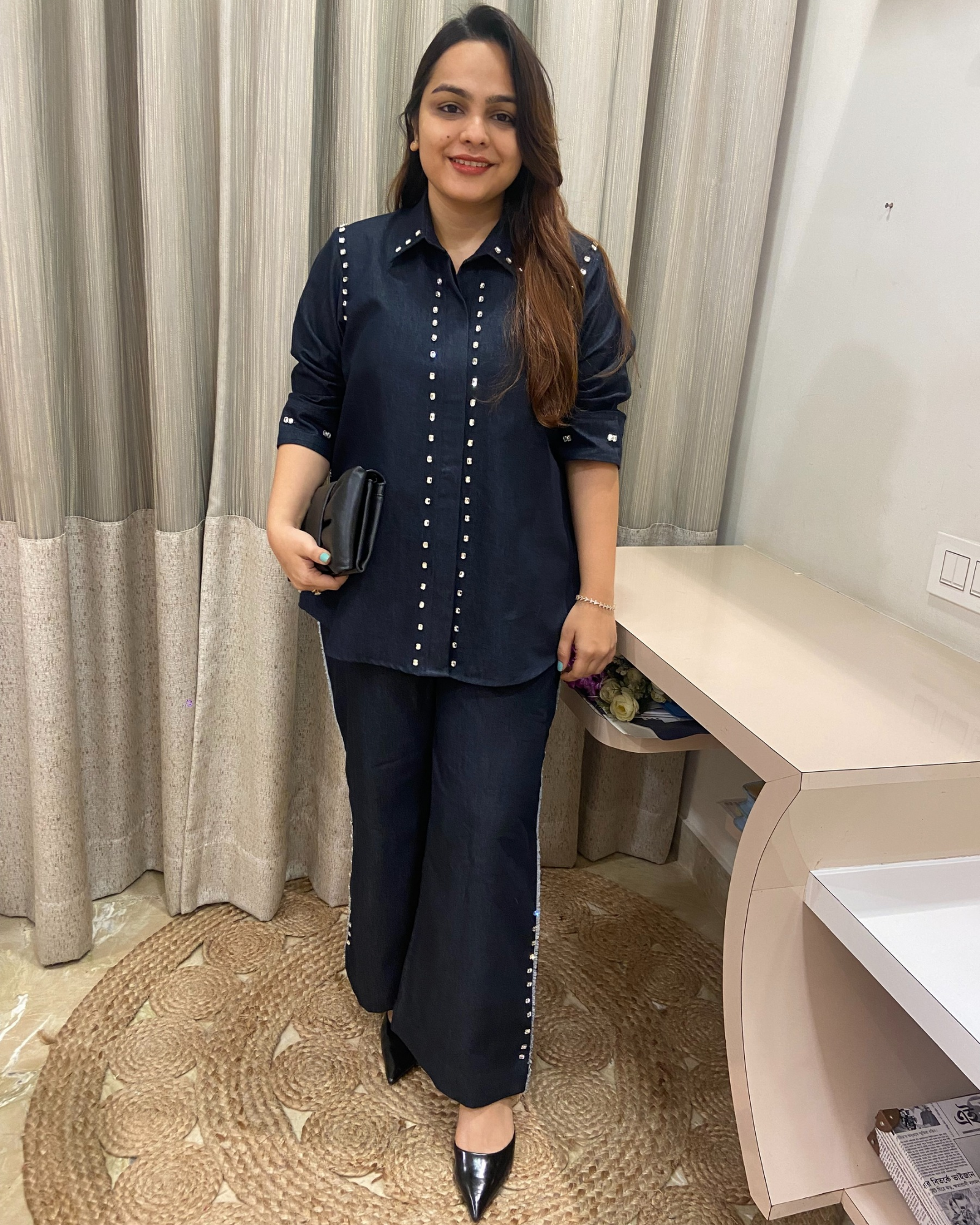 Bling Denim Shirt With Pant