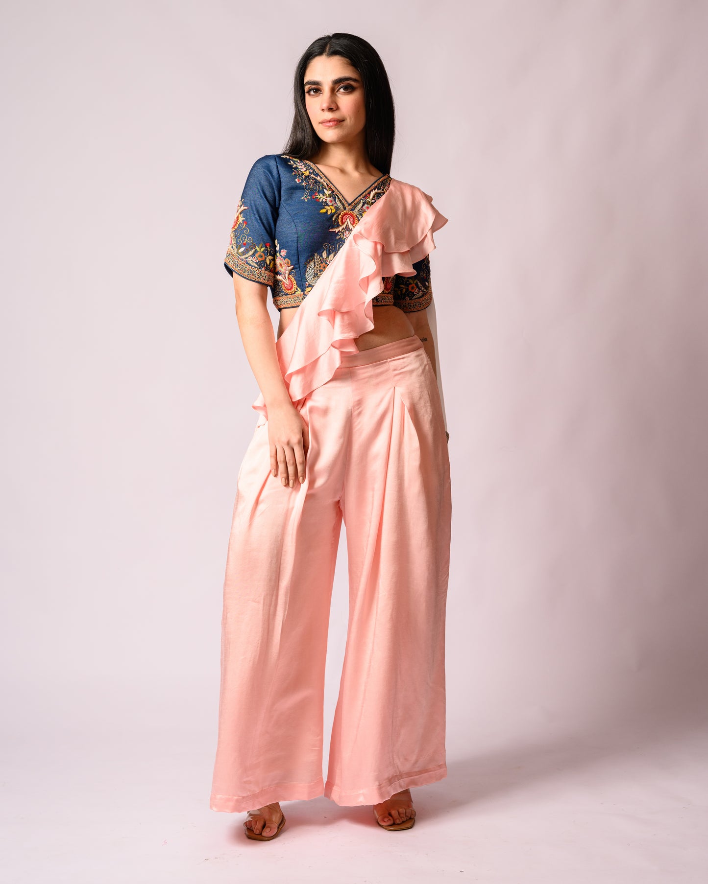 Shaded Saree with Denim Blouse