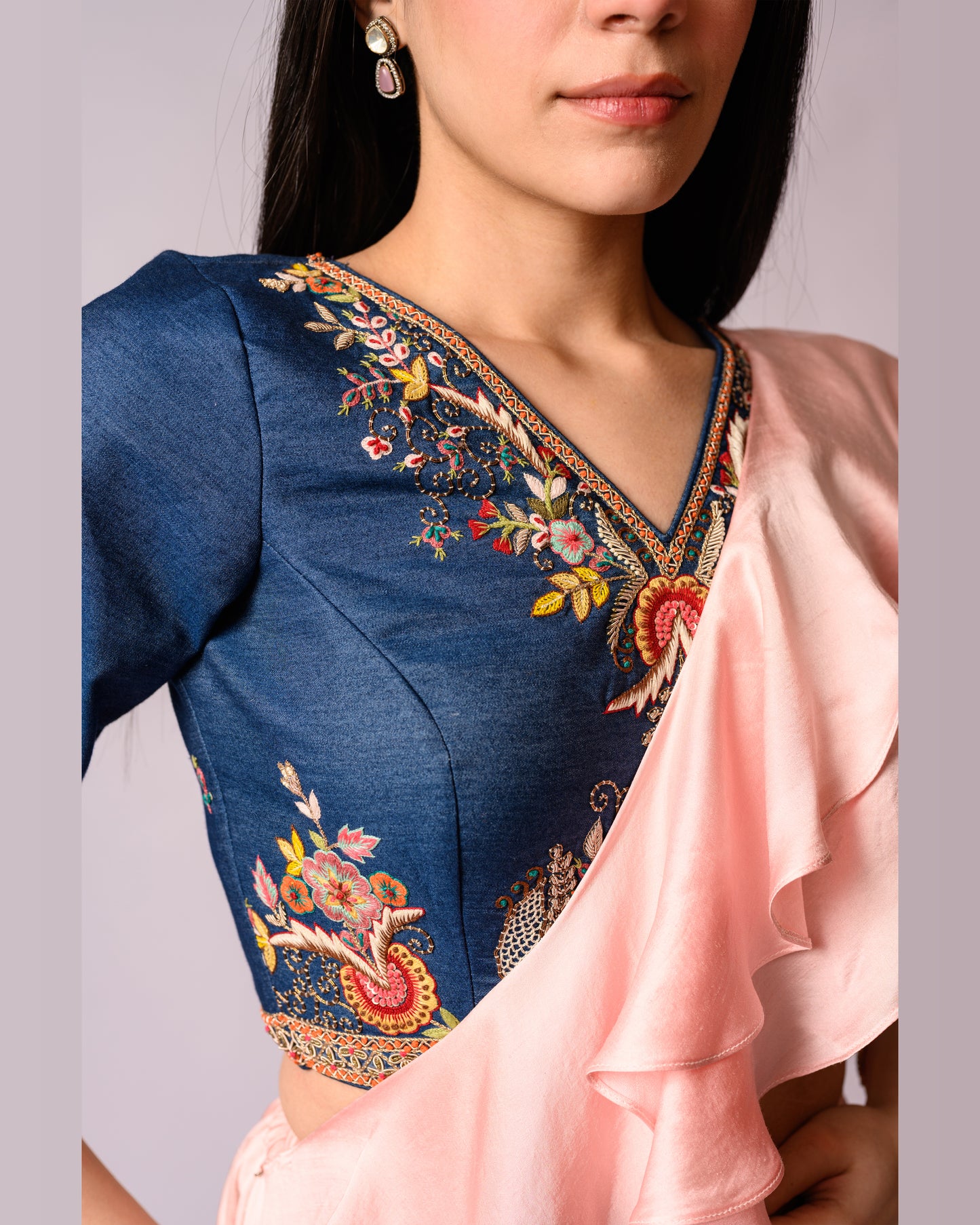 Shaded Saree with Denim Blouse