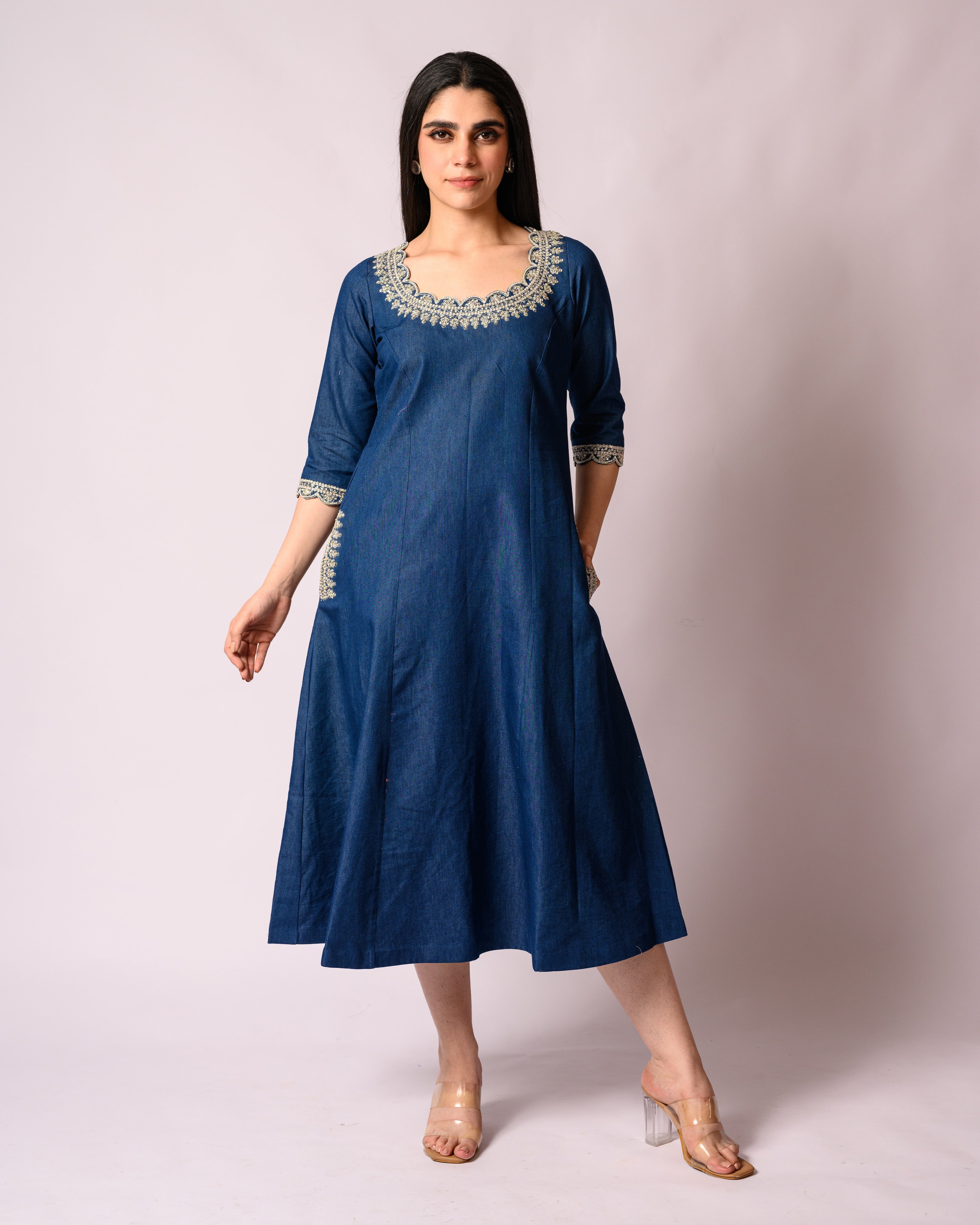 Denim Dress with Embroidery Detailing