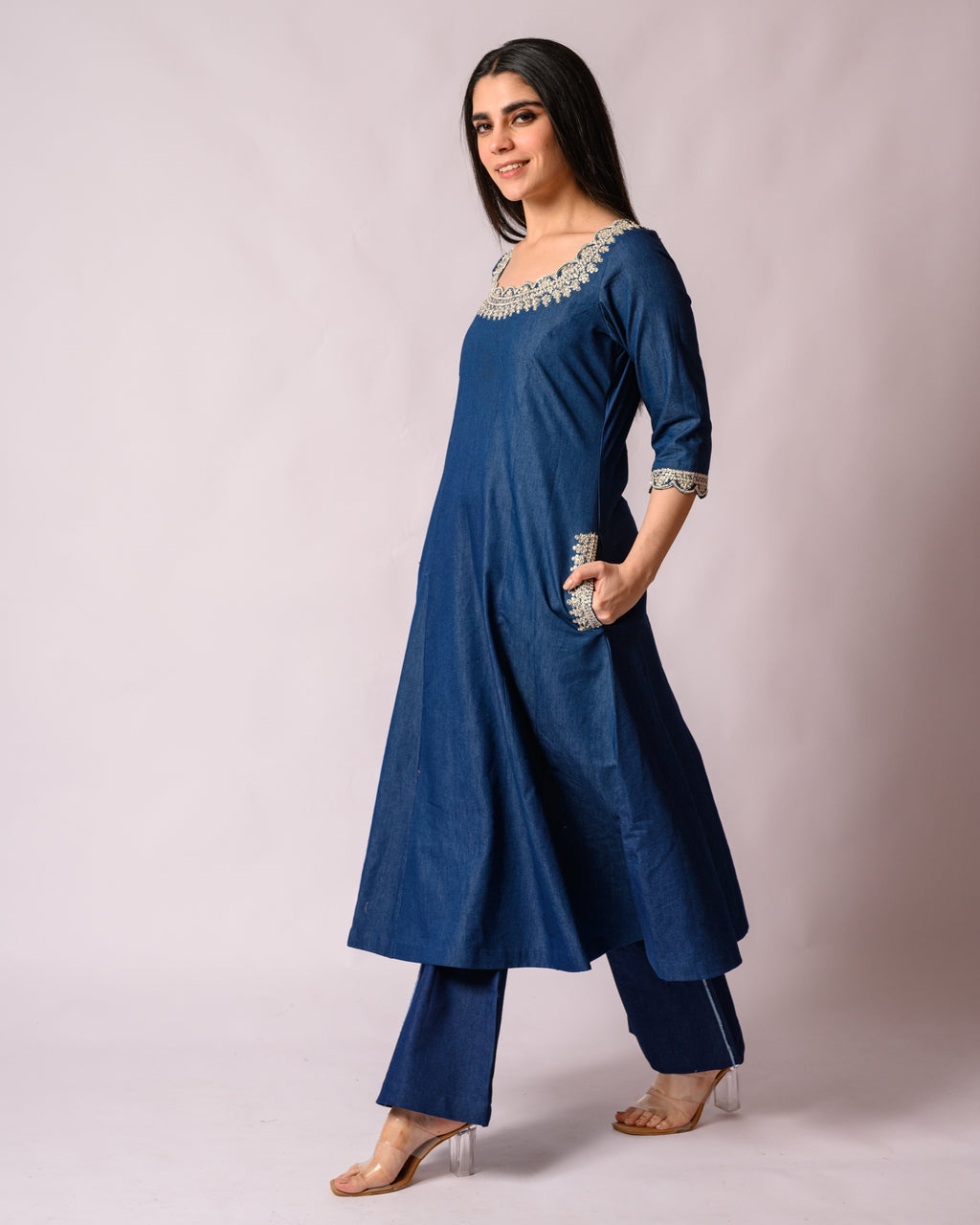 Denim Dress with Embroidery Detailing