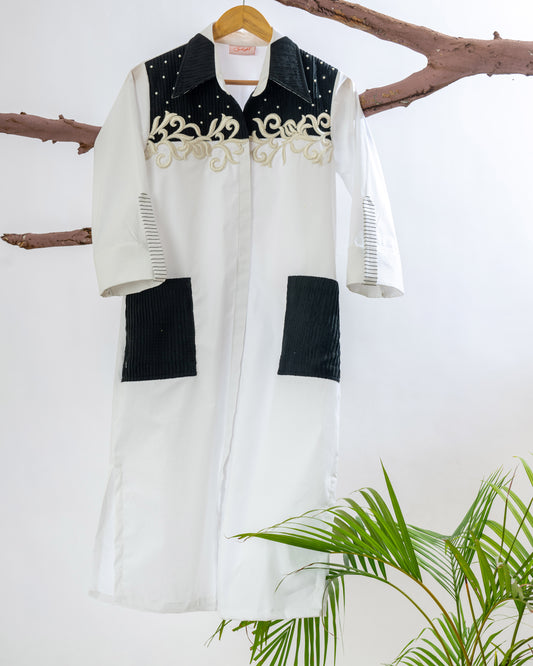 Monochrome Dress with Detailing and Patch Pocket