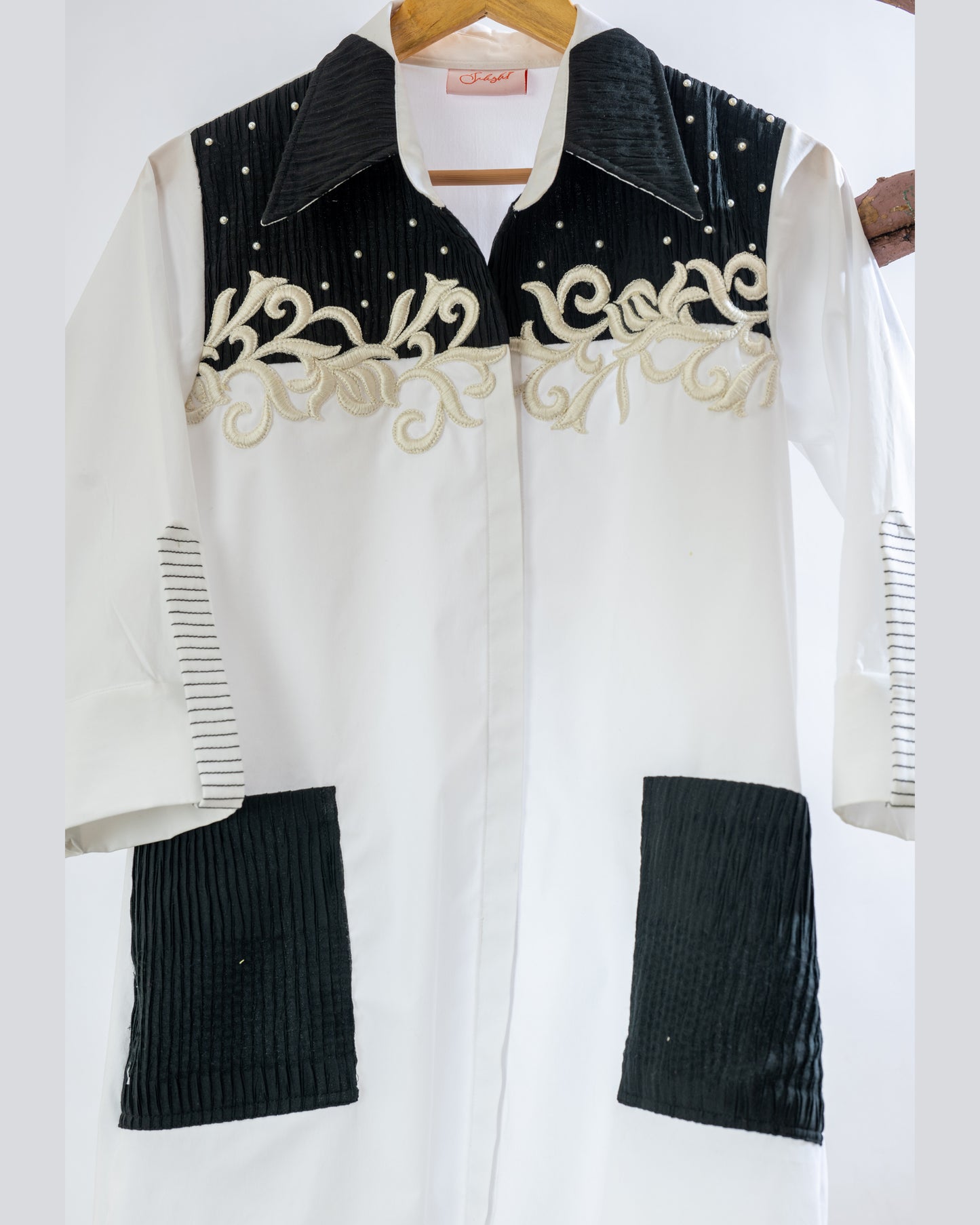 Monochrome Dress with Detailing and Patch Pocket
