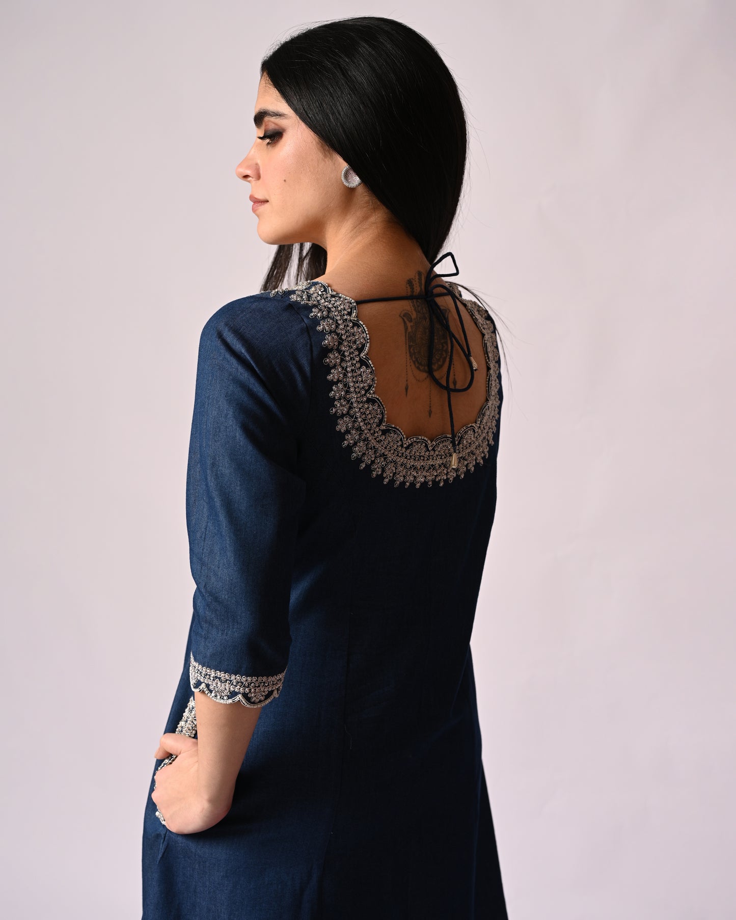Denim Dress with Embroidery Detailing