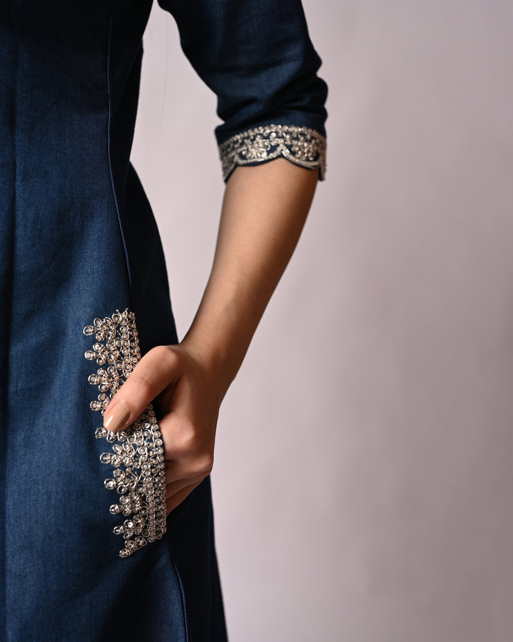 Denim Dress with Embroidery Detailing