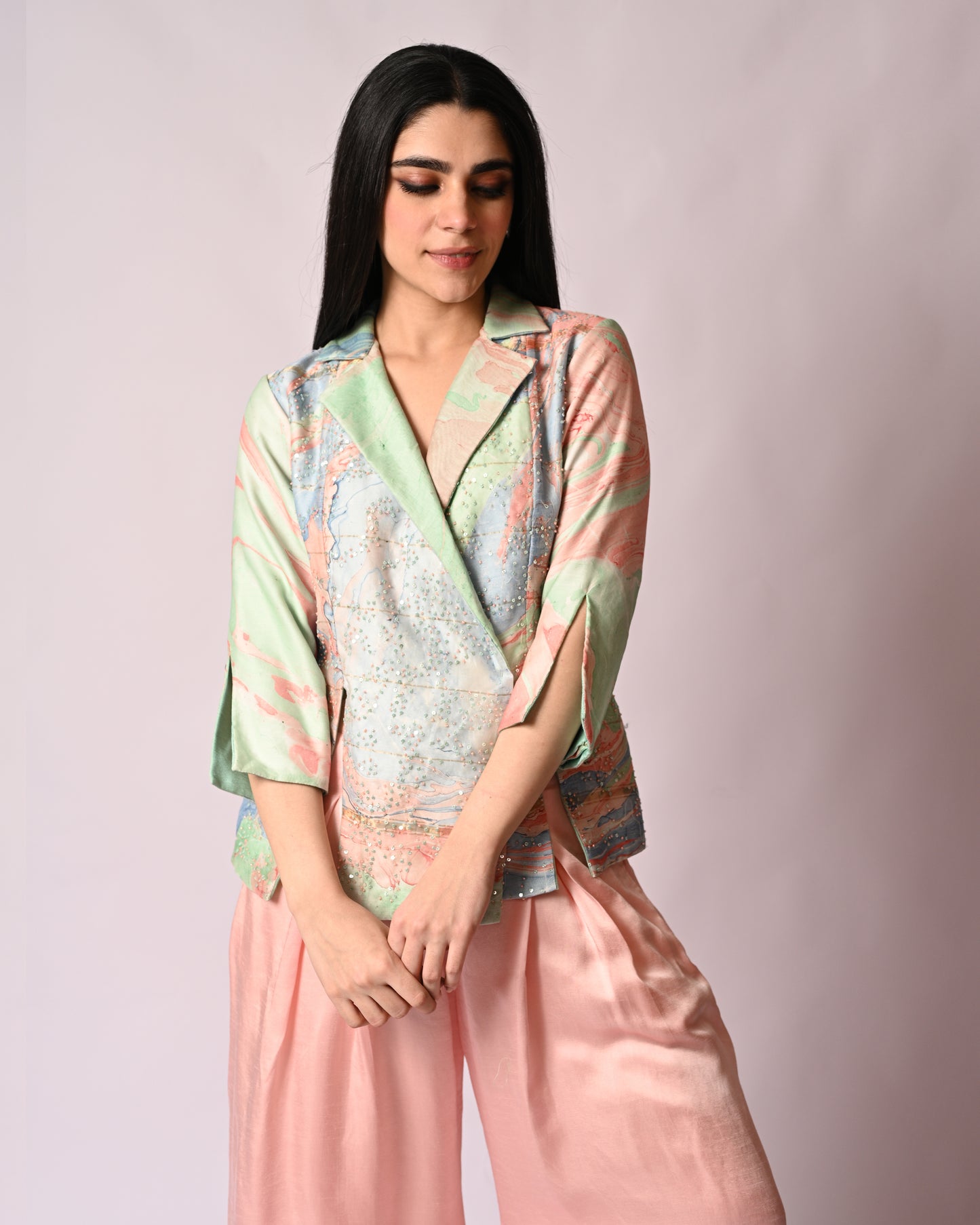 Marble Embroided Blazer Set